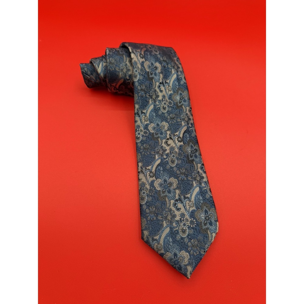 Stacy Adams 100% Microfiber Tie Gray Black Silver Paisley Men's Handmade